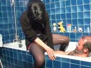 Dark-haired French mistress gets an old dudes pecker in her asshole